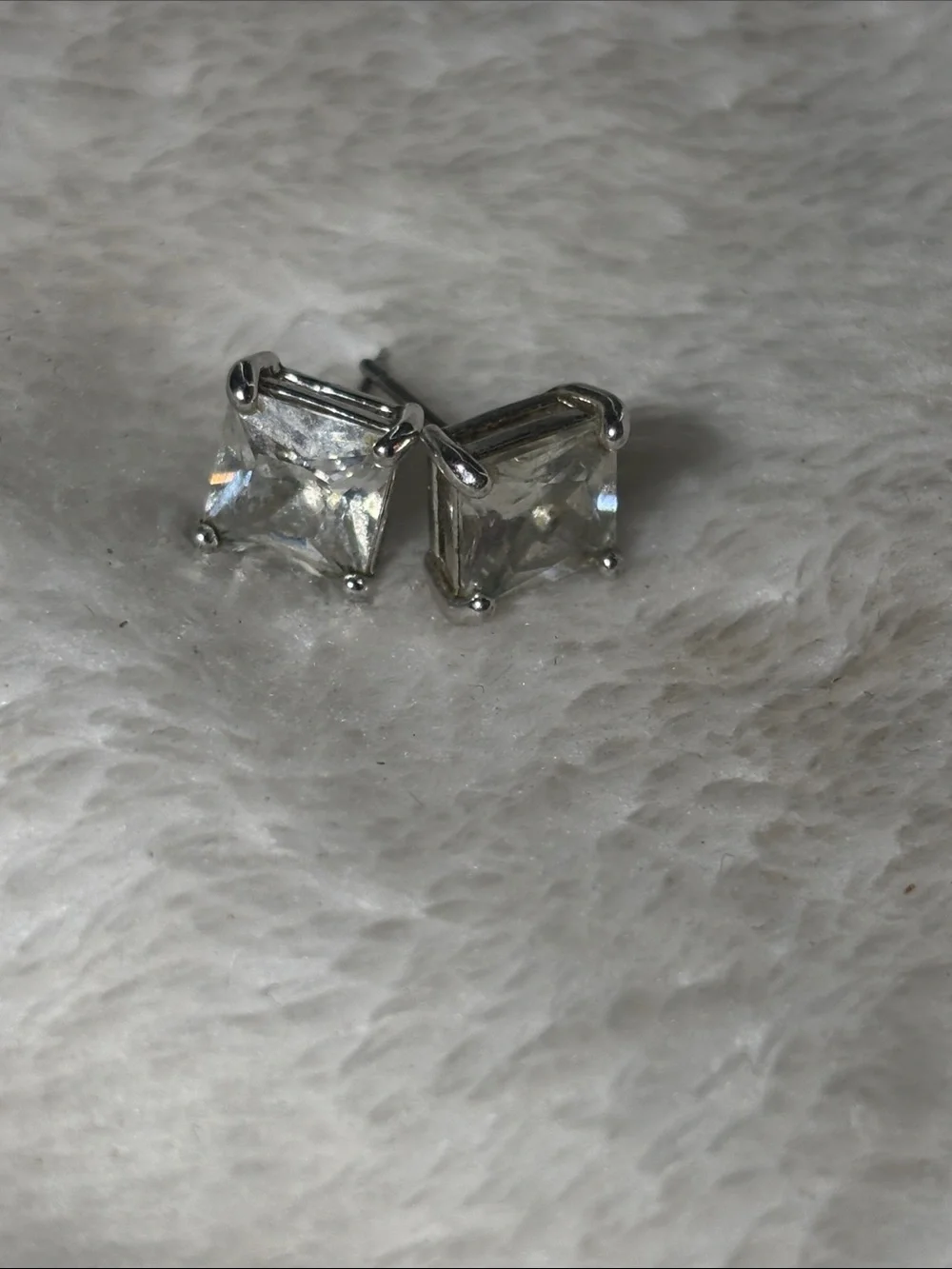 Classic Clear Square Cubic Zirconia Stud Earrings - Silver